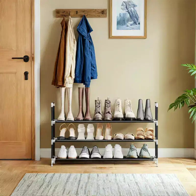 Slim 3-Tier Shoe Rack with Space-Saving Design and Sturdy Construction - Ideal Shoe Storage Solution for Entryways and Closets