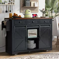 Whisen Farmhouse Wood Kitchen Cart with Drop Leaf, 2-Sliding Barn Doors, Towel Rack, Spice Rack, 3-Drawers