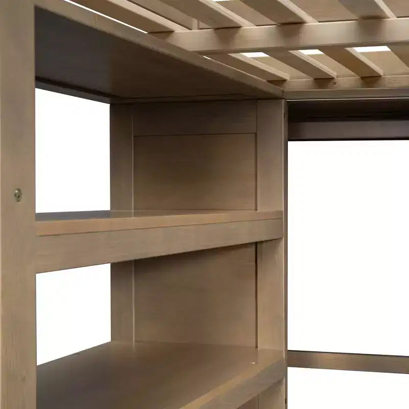 Full Size Wood Loft Bed with Built-in Wardrobe, Desk, Storage Shelves and Drawers - ModernLuxe