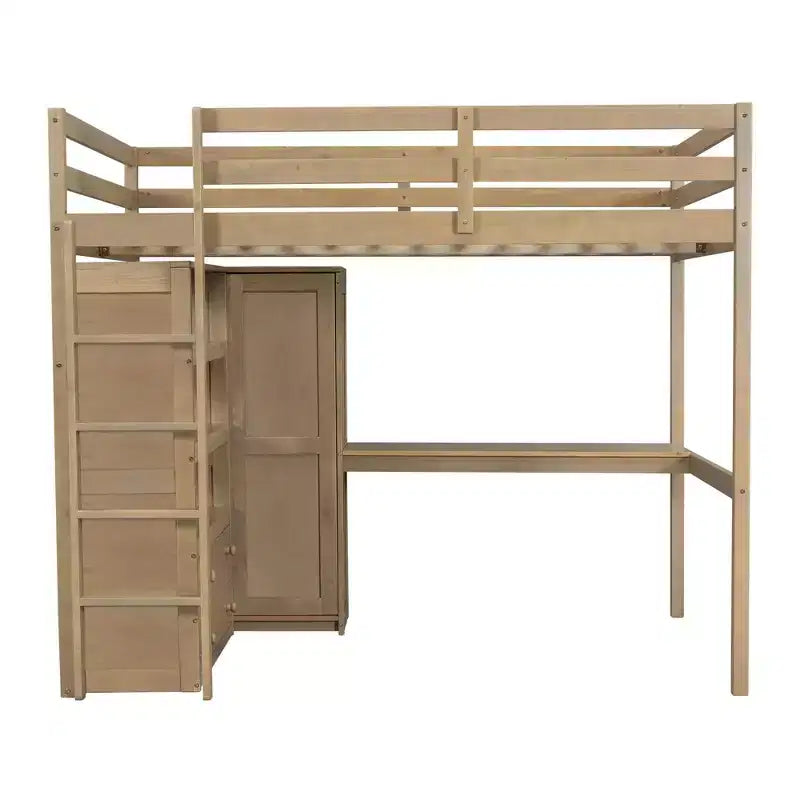Full Size Wood Loft Bed with Built-in Wardrobe, Desk, Storage Shelves and Drawers - ModernLuxe