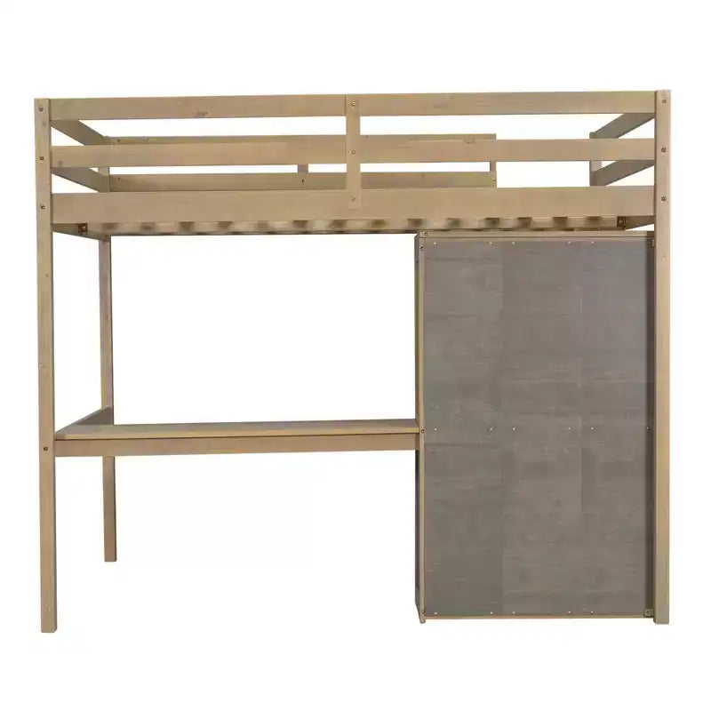 Full Size Wood Loft Bed with Built-in Wardrobe, Desk, Storage Shelves and Drawers - ModernLuxe