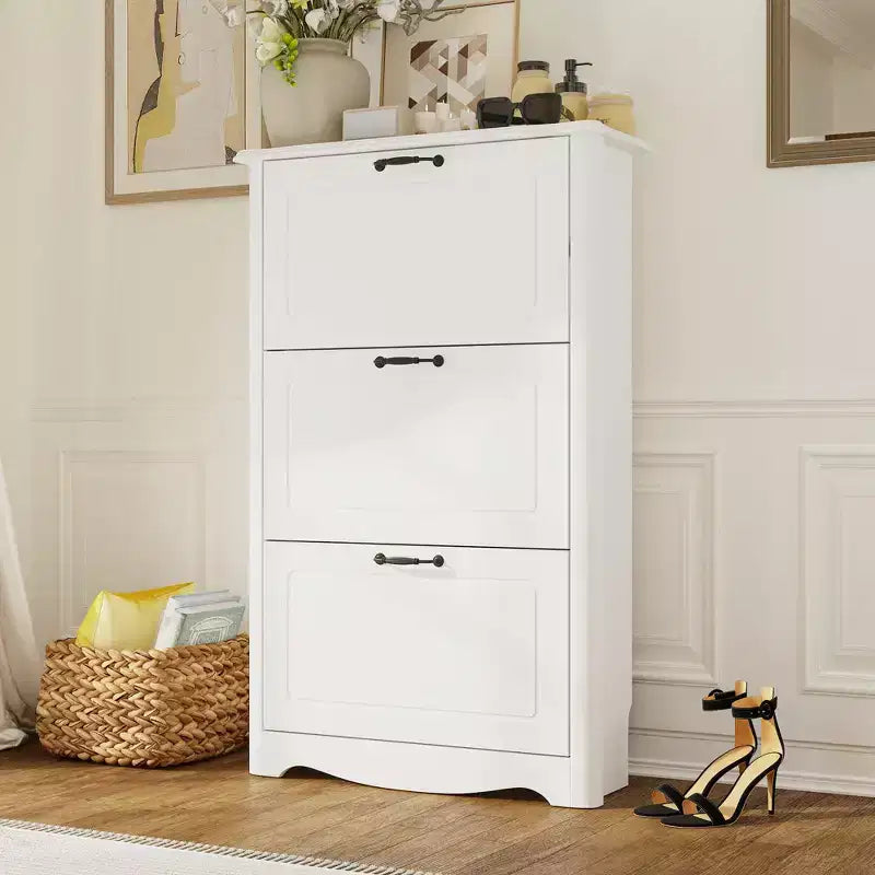 Famapy Modern White Flip-Front 3-Drawer Shoe Cabinet