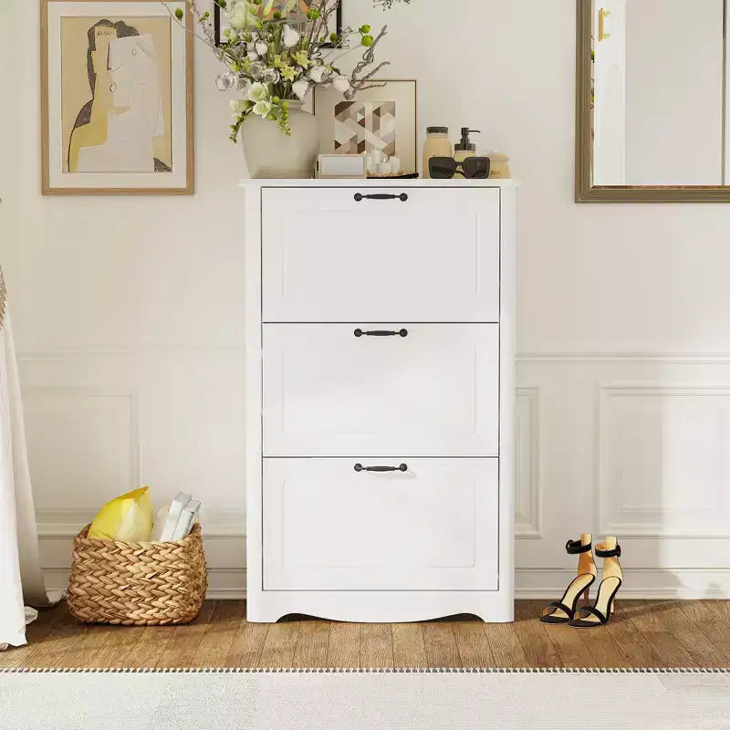 Famapy Modern White Flip-Front 3-Drawer Shoe Cabinet