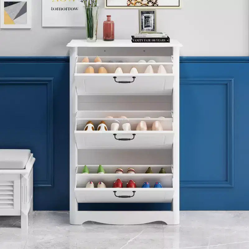 Famapy Modern White Flip-Front 3-Drawer Shoe Cabinet