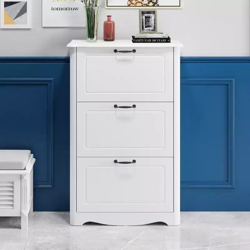 Famapy Modern White Flip-Front 3-Drawer Shoe Cabinet