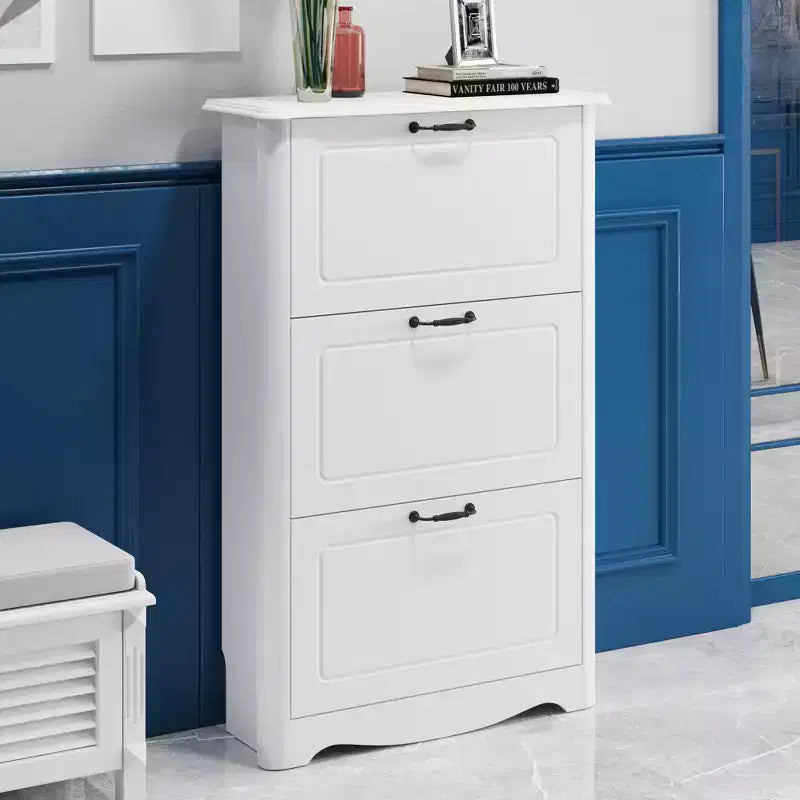Famapy Modern White Flip-Front 3-Drawer Shoe Cabinet