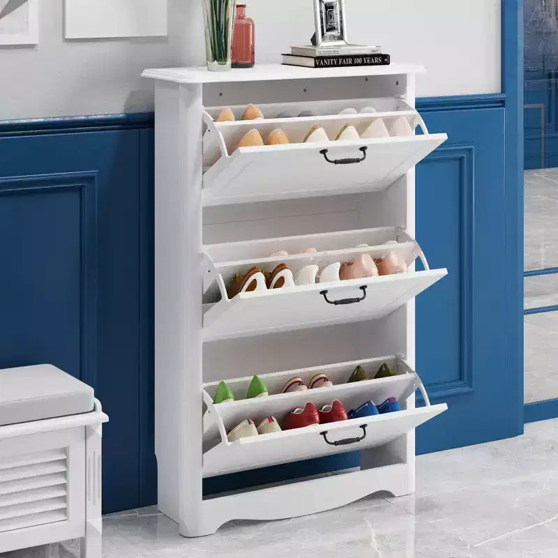 Famapy Modern White Flip-Front 3-Drawer Shoe Cabinet