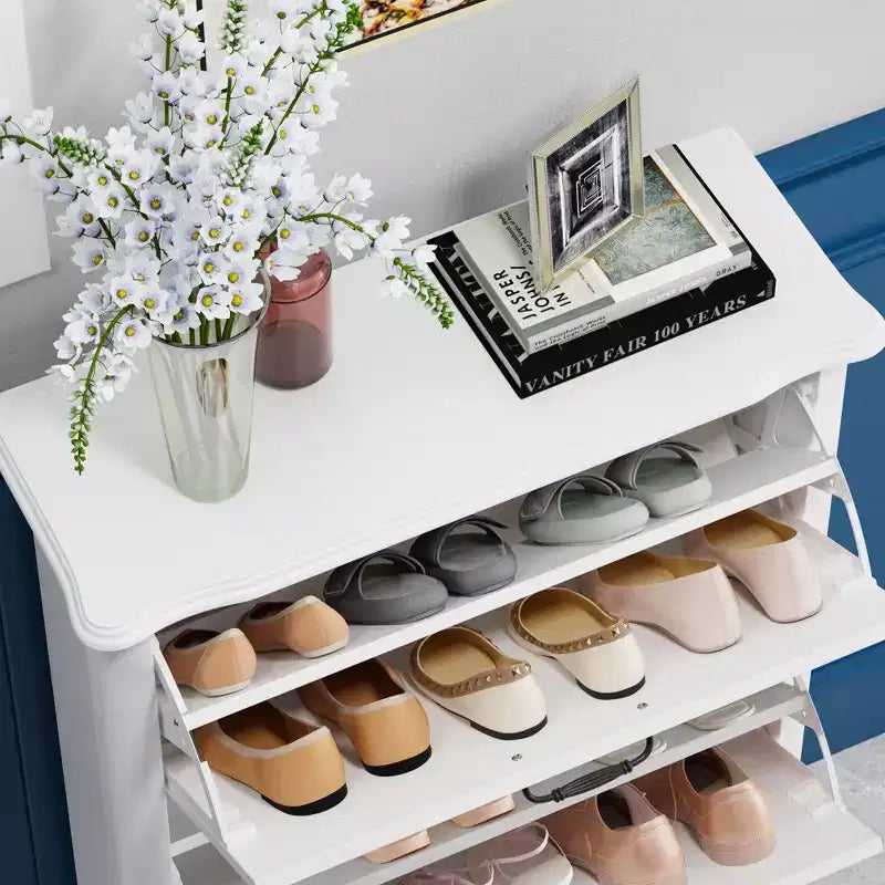 Famapy Modern White Flip-Front 3-Drawer Shoe Cabinet