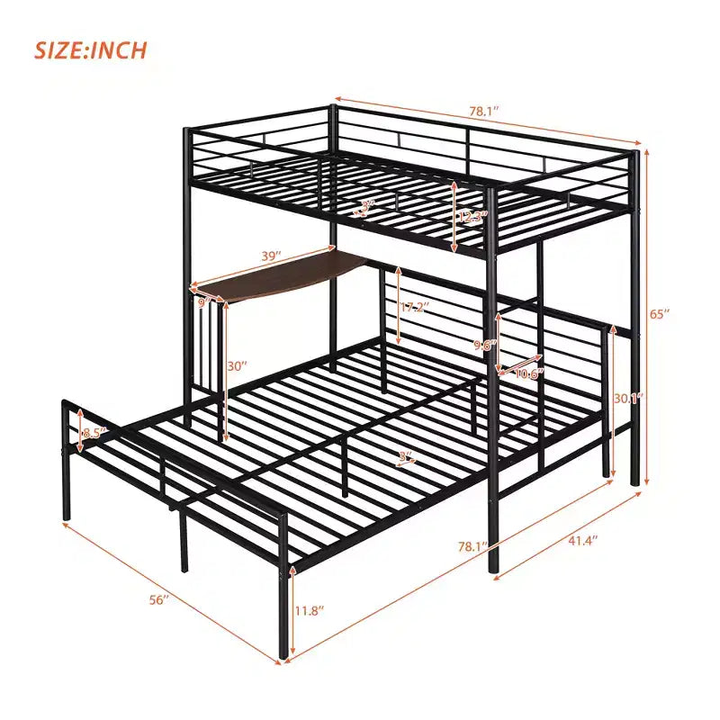 Whisen Twin Over Full Metal Bunk Bed with Desk and Ladder