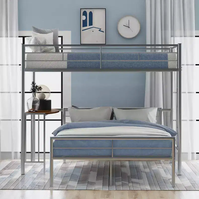 Whisen Twin Over Full Metal Bunk Bed with Desk and Ladder