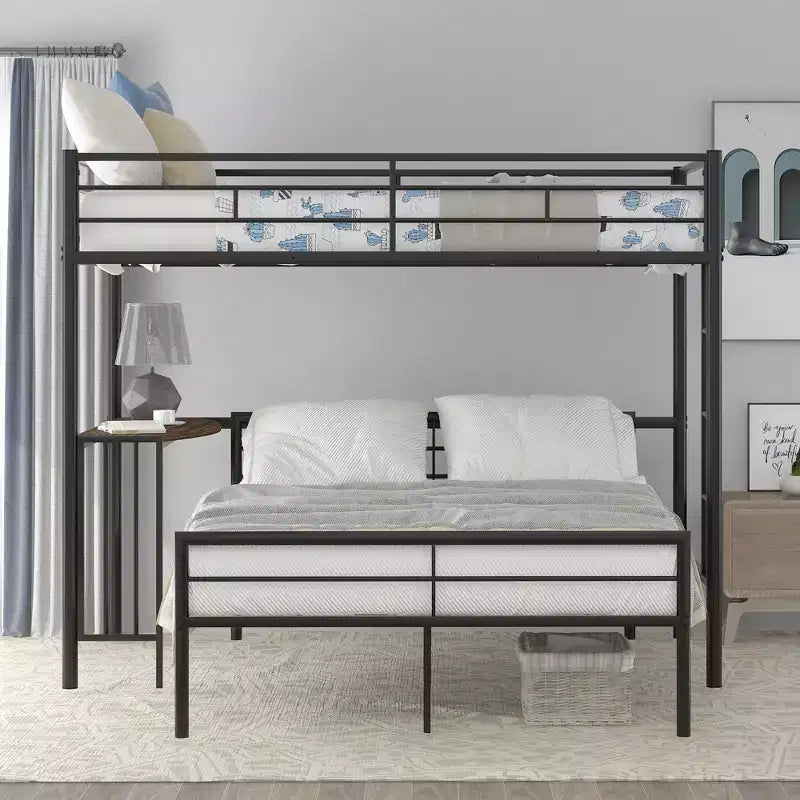 Whisen Twin Over Full Metal Bunk Bed with Desk and Ladder