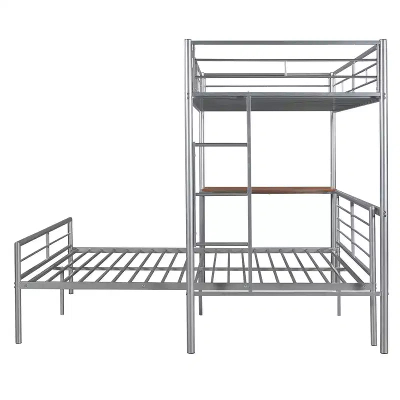 Whisen Twin Over Full Metal Bunk Bed with Desk and Ladder