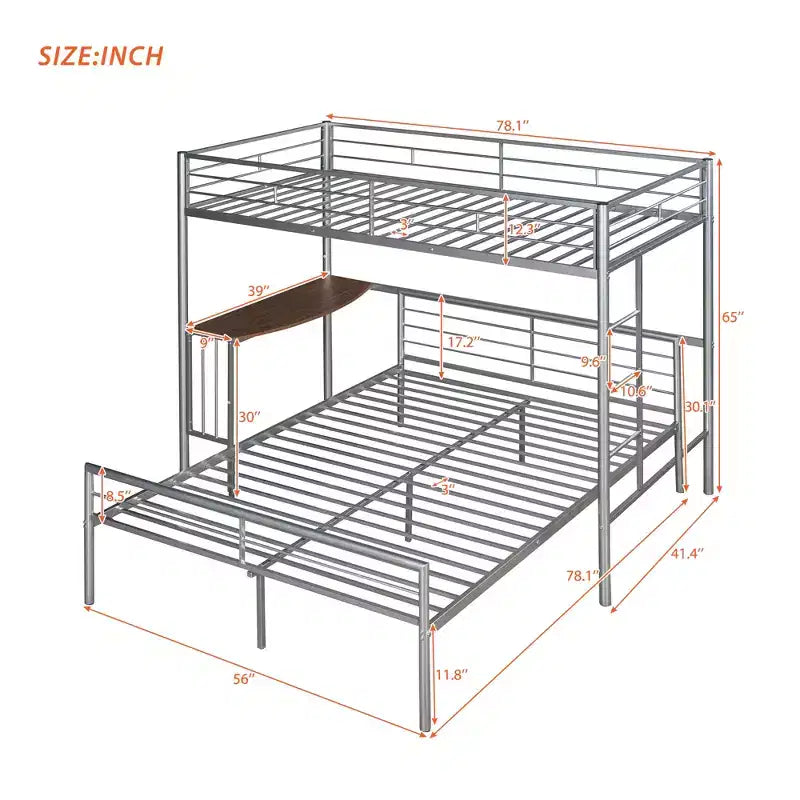 Whisen Twin Over Full Metal Bunk Bed with Desk and Ladder