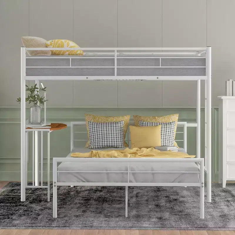 Whisen Twin Over Full Metal Bunk Bed with Desk and Ladder