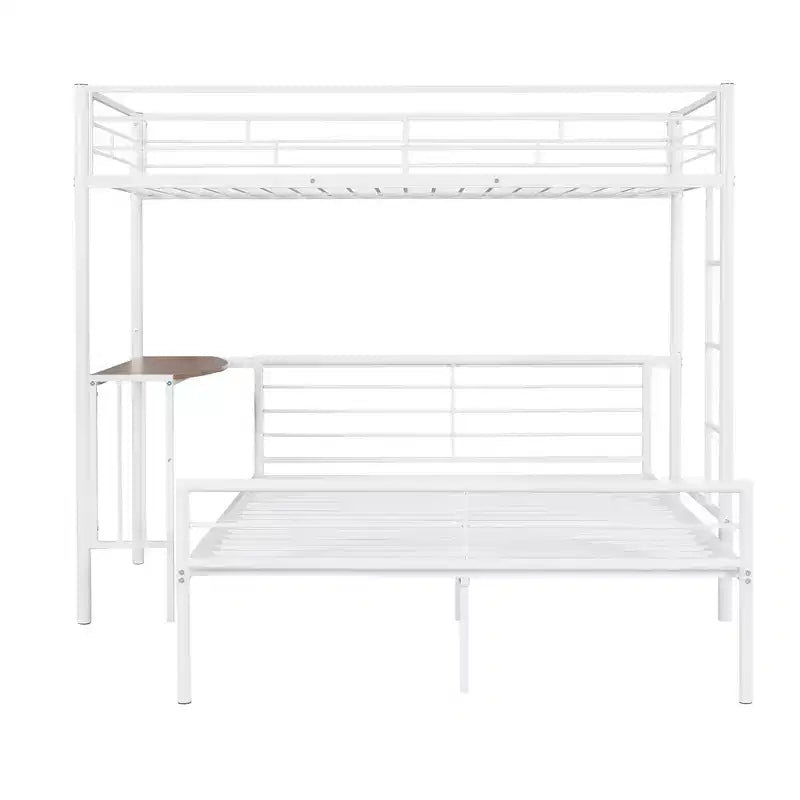 Whisen Twin Over Full Metal Bunk Bed with Desk and Ladder
