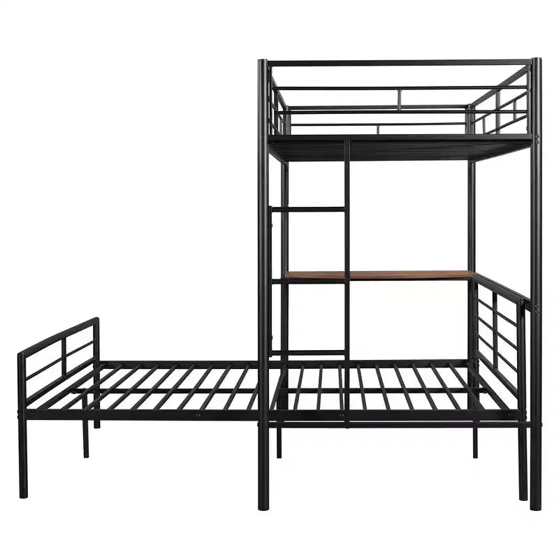 Whisen Twin Over Full Metal Bunk Bed with Desk and Ladder