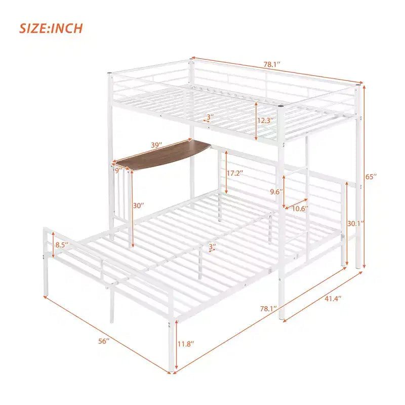Whisen Twin Over Full Metal Bunk Bed with Desk and Ladder
