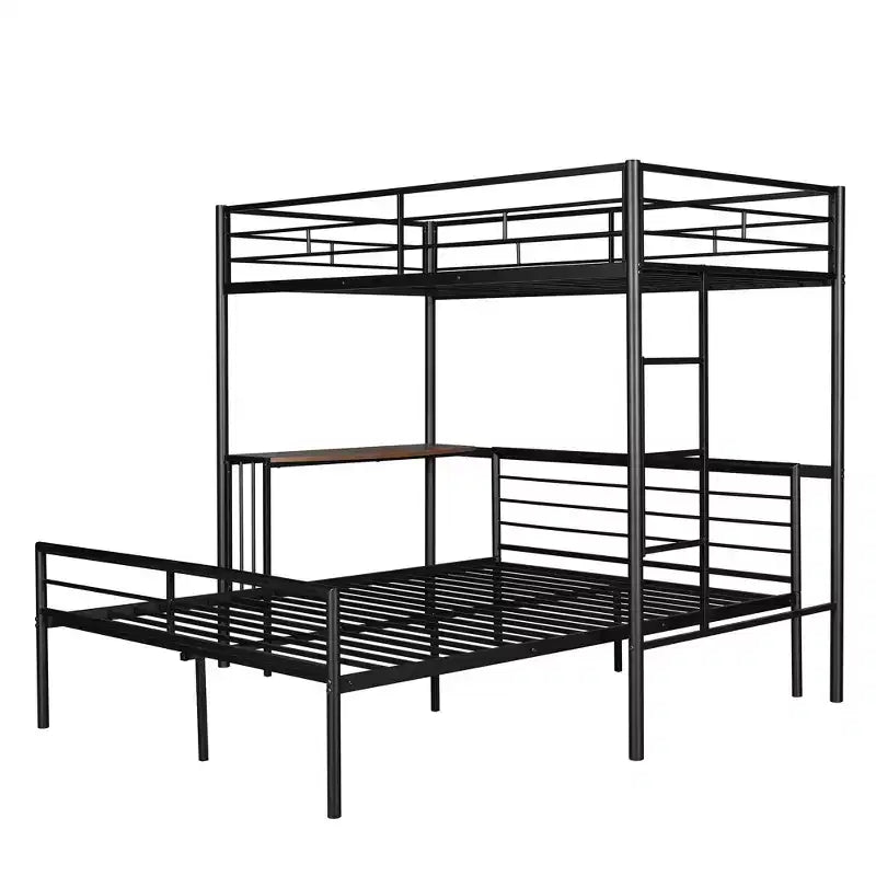 Whisen Twin Over Full Metal Bunk Bed with Desk and Ladder