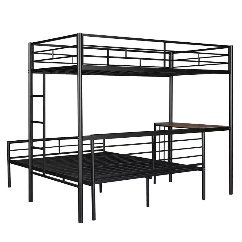 Whisen Twin Over Full Metal Bunk Bed with Desk and Ladder