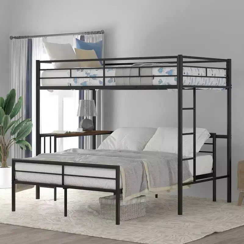 Whisen Twin Over Full Metal Bunk Bed with Desk and Ladder