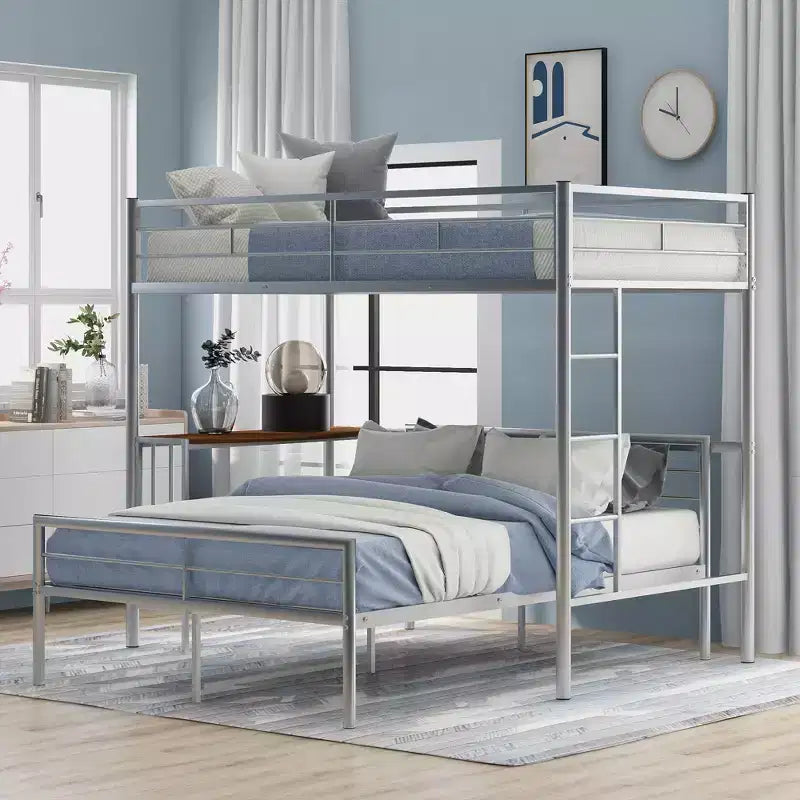 Whisen Twin Over Full Metal Bunk Bed with Desk and Ladder