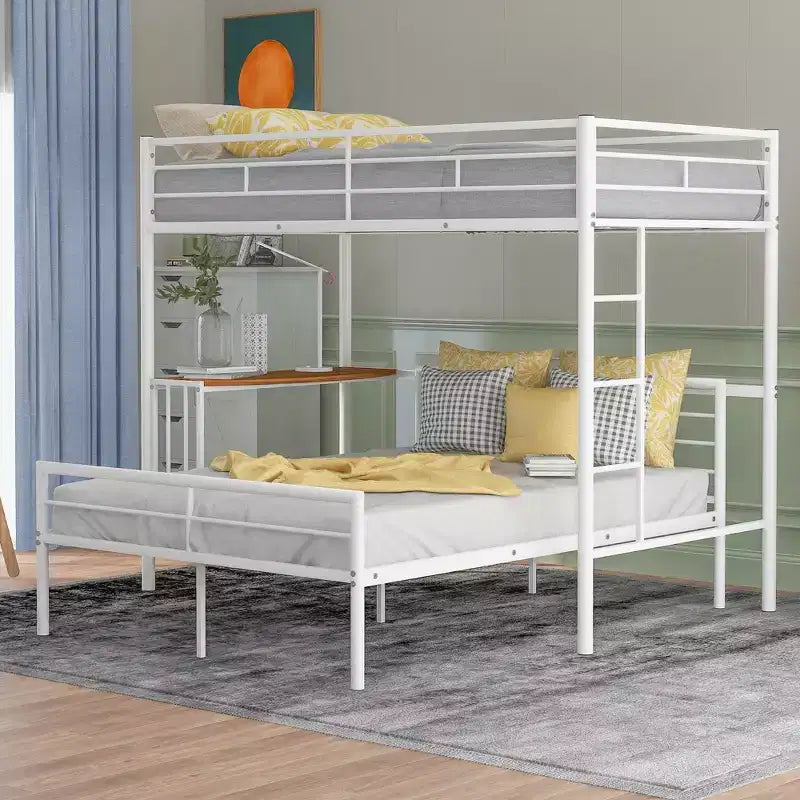 Whisen Twin Over Full Metal Bunk Bed with Desk and Ladder