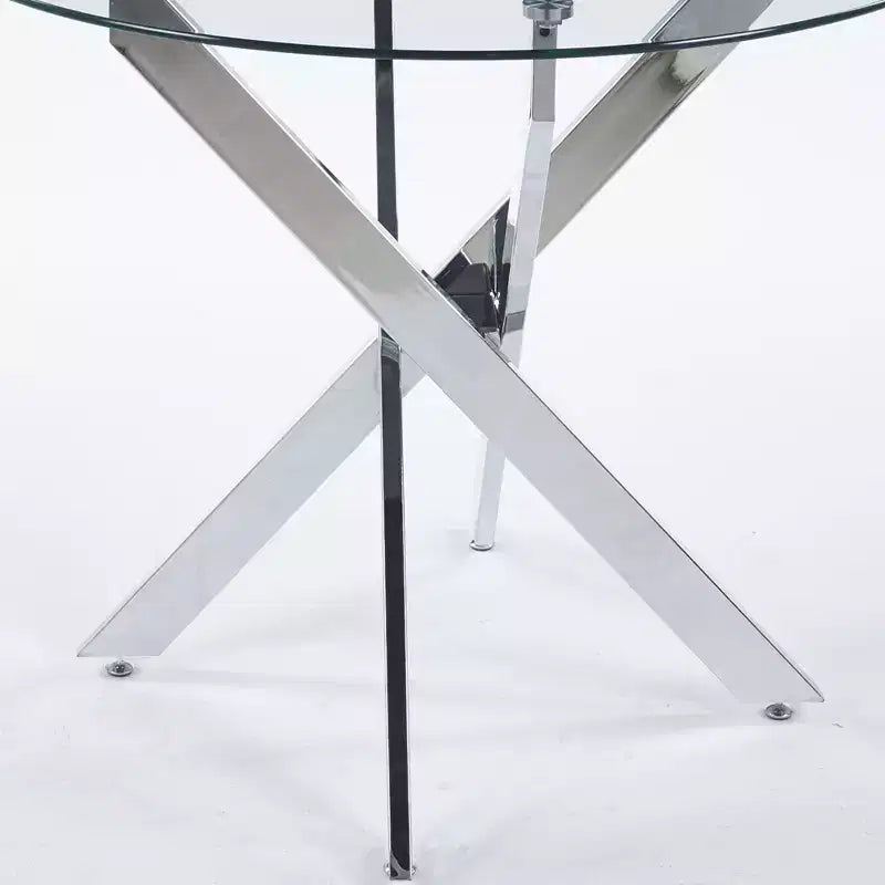Stylish Golden Dining Table with Glass Top and Cross Legs