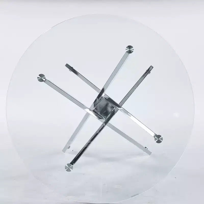 Stylish Golden Dining Table with Glass Top and Cross Legs