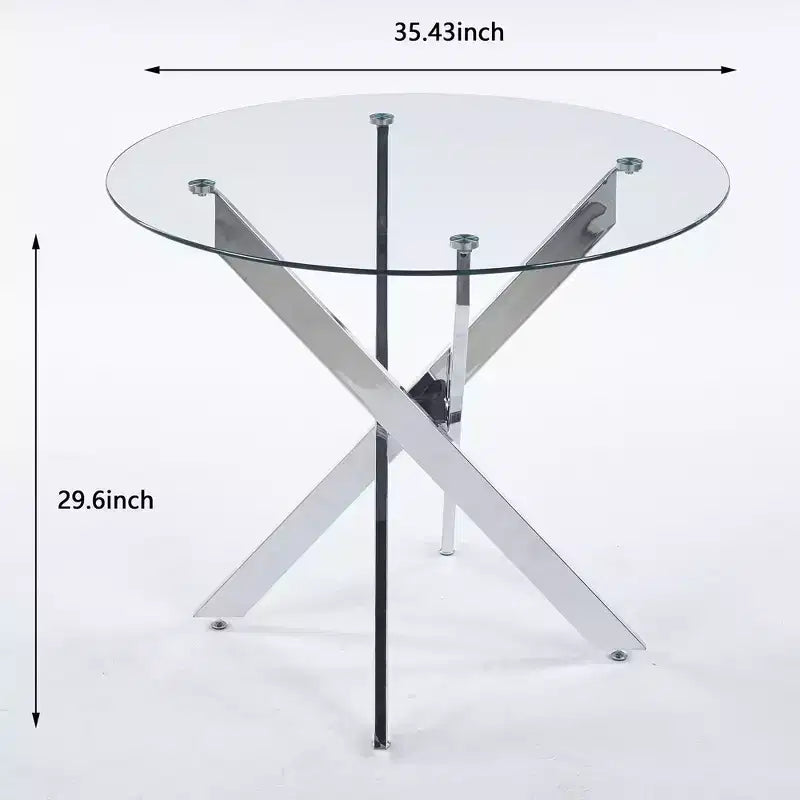 Stylish Golden Dining Table with Glass Top and Cross Legs
