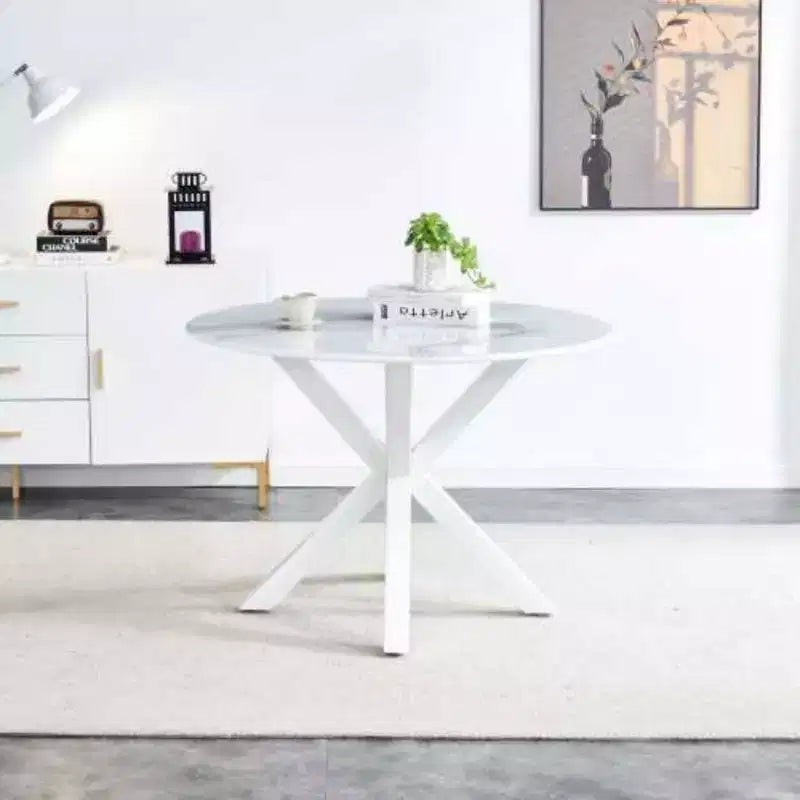Mid-Century Cross-Leg Dining Table for 4-6, Round MDF Top with Pedestal Base