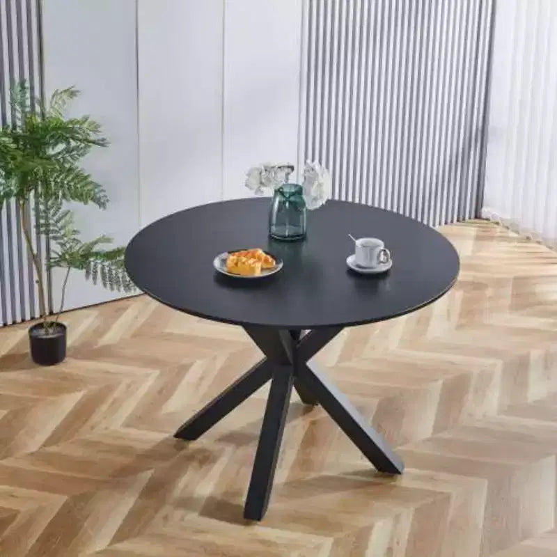 Mid-Century Cross-Leg Dining Table for 4-6, Round MDF Top with Pedestal Base