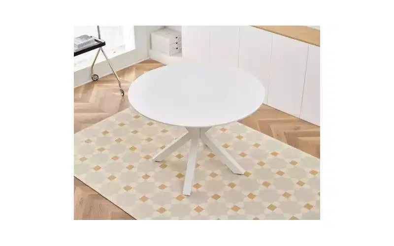 Mid-Century Cross-Leg Dining Table for 4-6, Round MDF Top with Pedestal Base