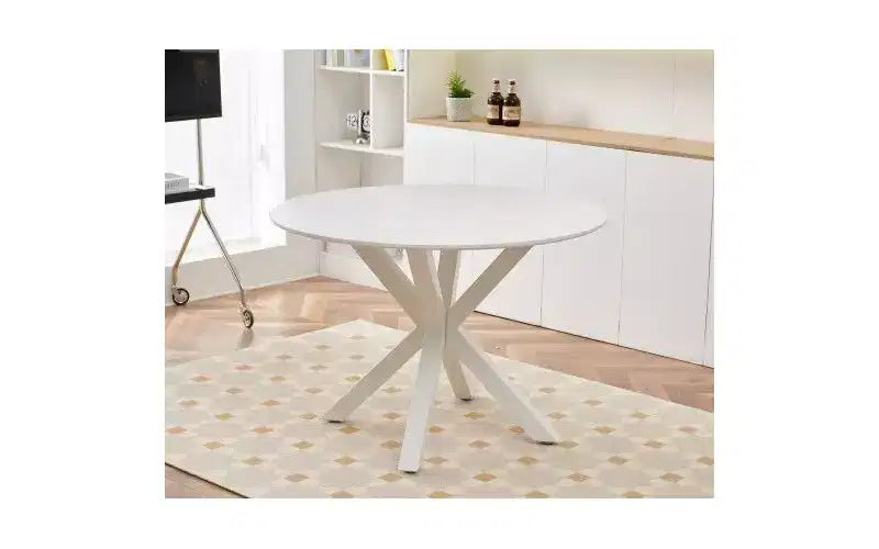Mid-Century Cross-Leg Dining Table for 4-6, Round MDF Top with Pedestal Base