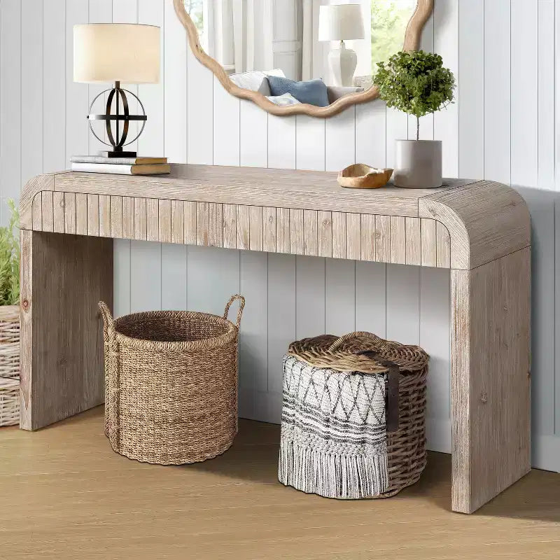 59''W Farmhouse Console Table with 2 Hidden Handle Drawers, Vintage Crafted Entryway Table - ModernLuxe