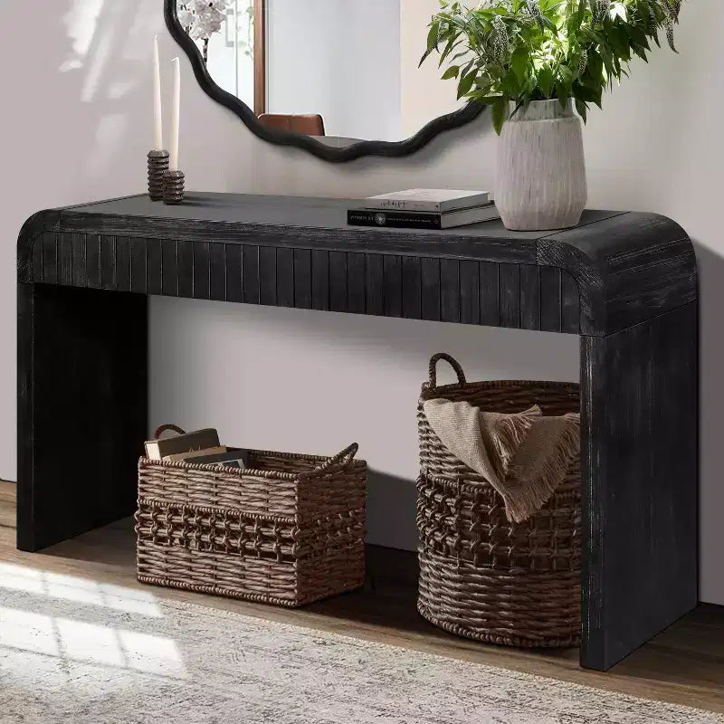 59''W Farmhouse Console Table with 2 Hidden Handle Drawers, Vintage Crafted Entryway Table - ModernLuxe