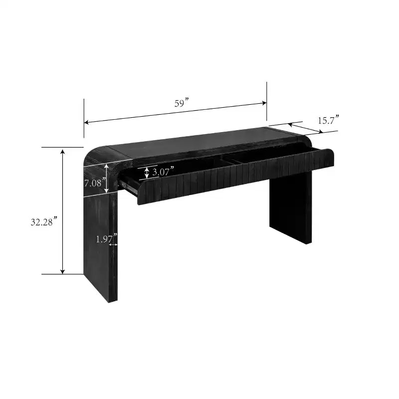 59''W Farmhouse Console Table with 2 Hidden Handle Drawers, Vintage Crafted Entryway Table - ModernLuxe