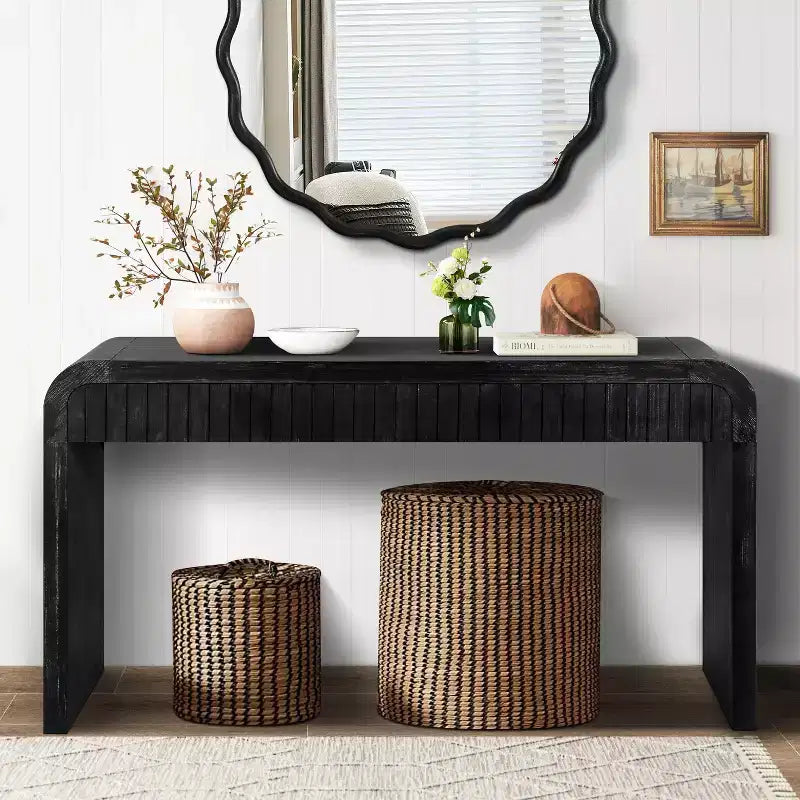 59''W Farmhouse Console Table with 2 Hidden Handle Drawers, Vintage Crafted Entryway Table - ModernLuxe