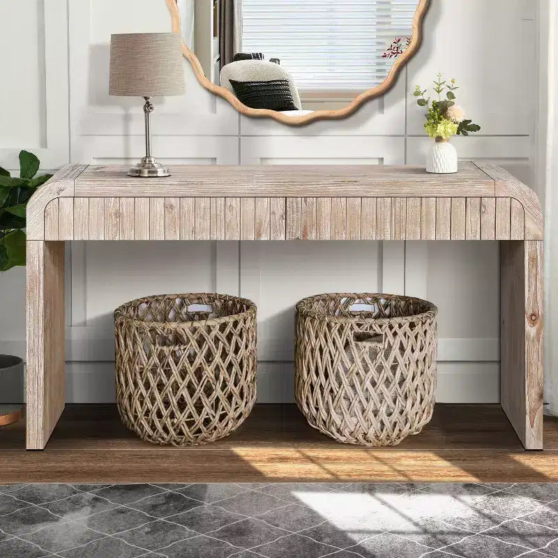 59''W Farmhouse Console Table with 2 Hidden Handle Drawers, Vintage Crafted Entryway Table - ModernLuxe