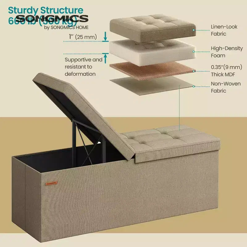 43 Storage Ottoman Bench, Ottoman with Storage, Ottoman Bench, Hold up to 660lb for Living Room