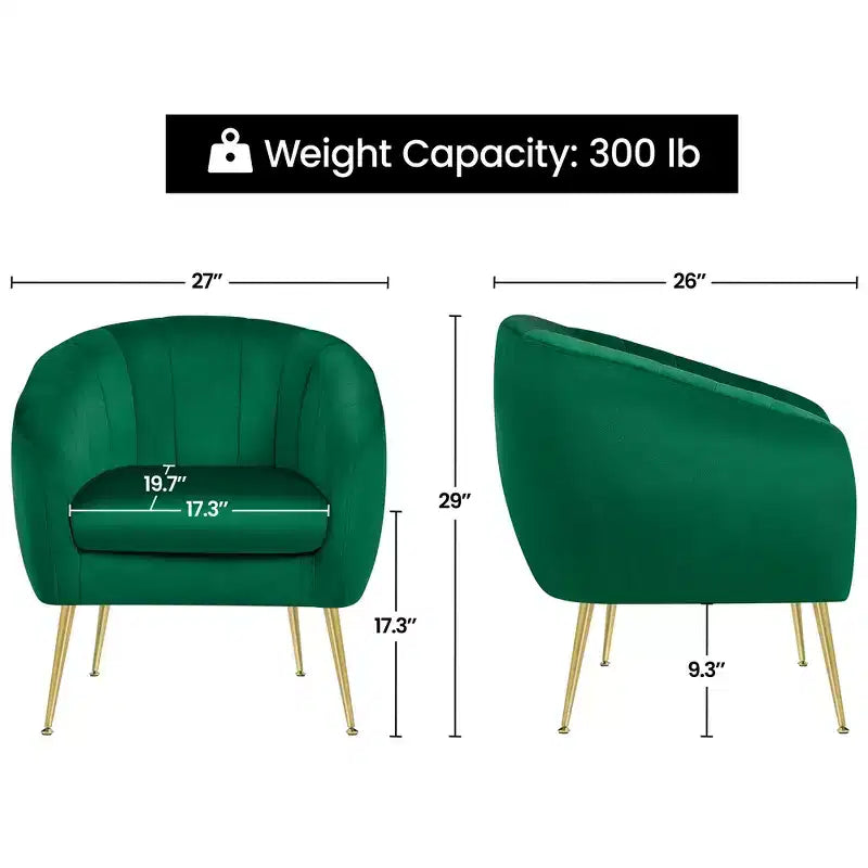 Yaheetech Set of 2 Channel Tufted Accent Armchairs with Gold Metal Legs for Living Room