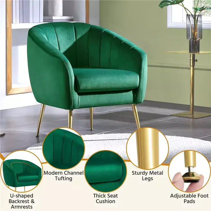Yaheetech Set of 2 Channel Tufted Accent Armchairs with Gold Metal Legs for Living Room