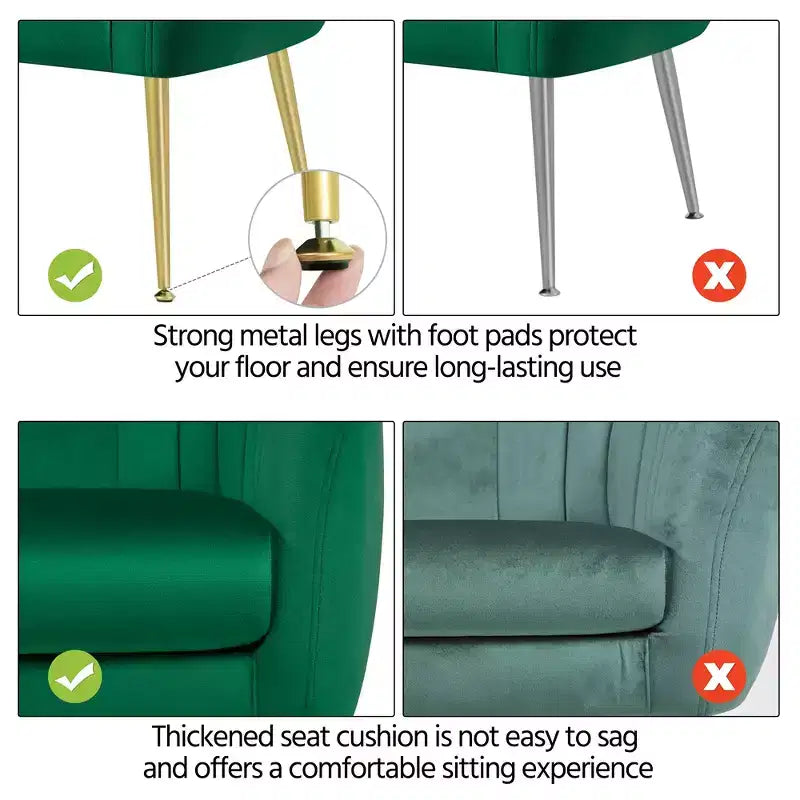 Yaheetech Set of 2 Channel Tufted Accent Armchairs with Gold Metal Legs for Living Room