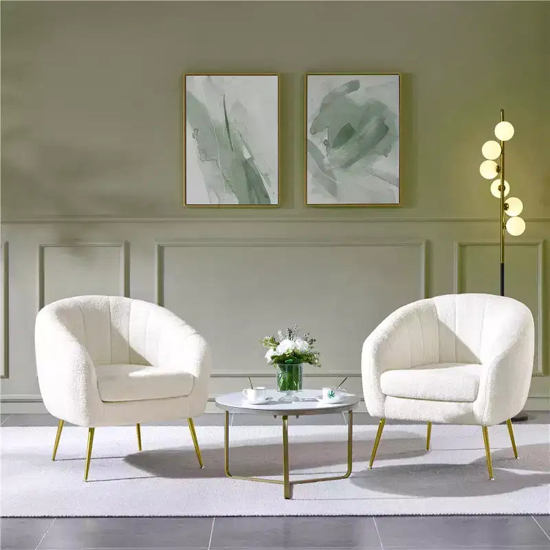 Yaheetech Set of 2 Channel Tufted Accent Armchairs with Gold Metal Legs for Living Room