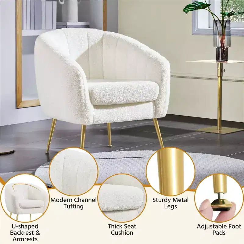 Yaheetech Set of 2 Channel Tufted Accent Armchairs with Gold Metal Legs for Living Room