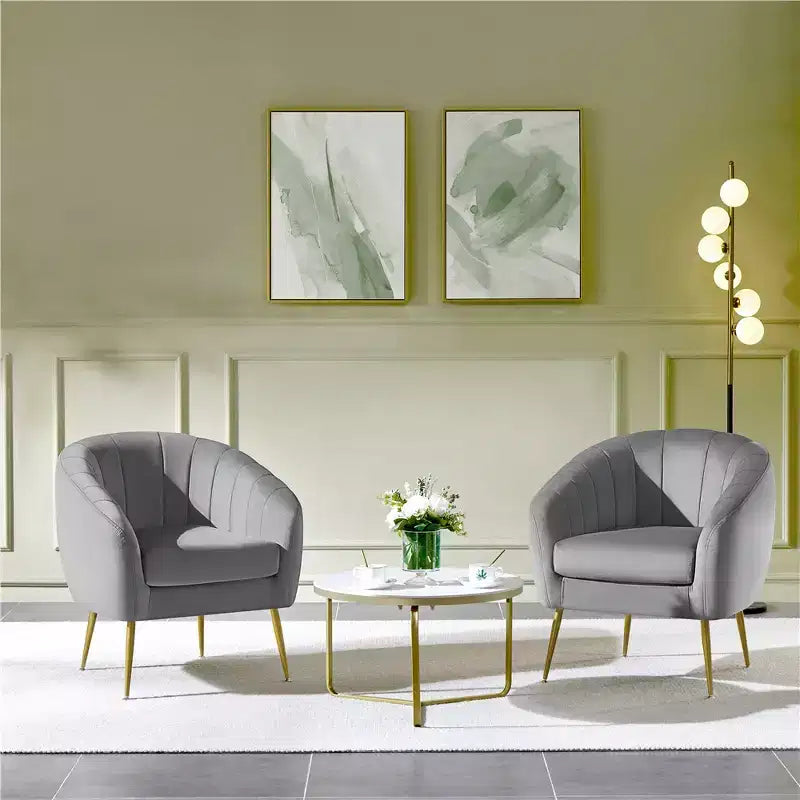 Yaheetech Set of 2 Channel Tufted Accent Armchairs with Gold Metal Legs for Living Room