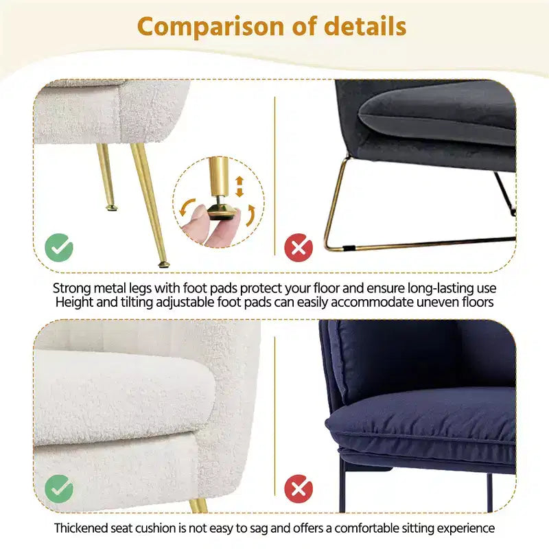 Yaheetech Set of 2 Channel Tufted Accent Armchairs with Gold Metal Legs for Living Room