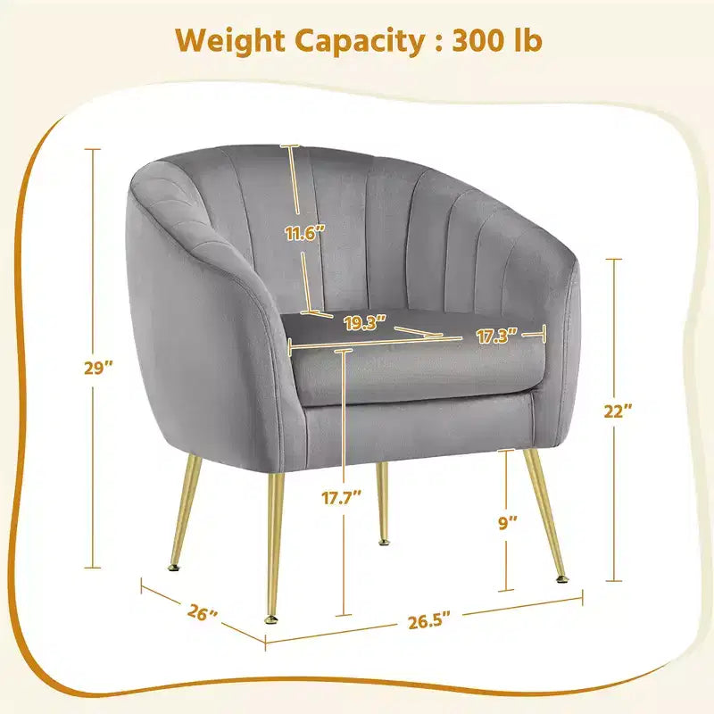 Yaheetech Set of 2 Channel Tufted Accent Armchairs with Gold Metal Legs for Living Room
