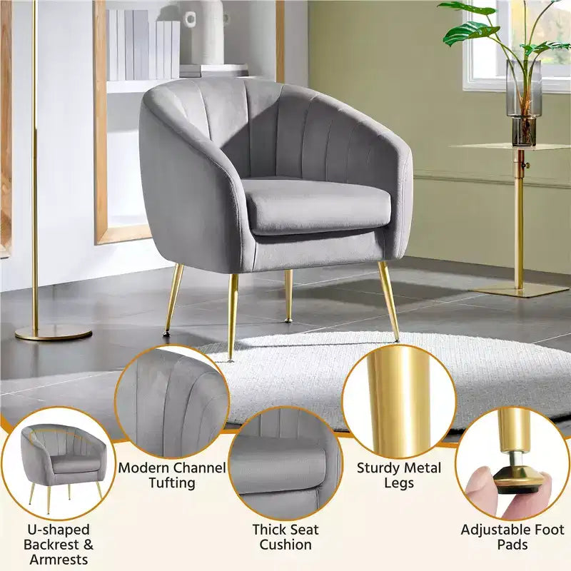 Yaheetech Set of 2 Channel Tufted Accent Armchairs with Gold Metal Legs for Living Room