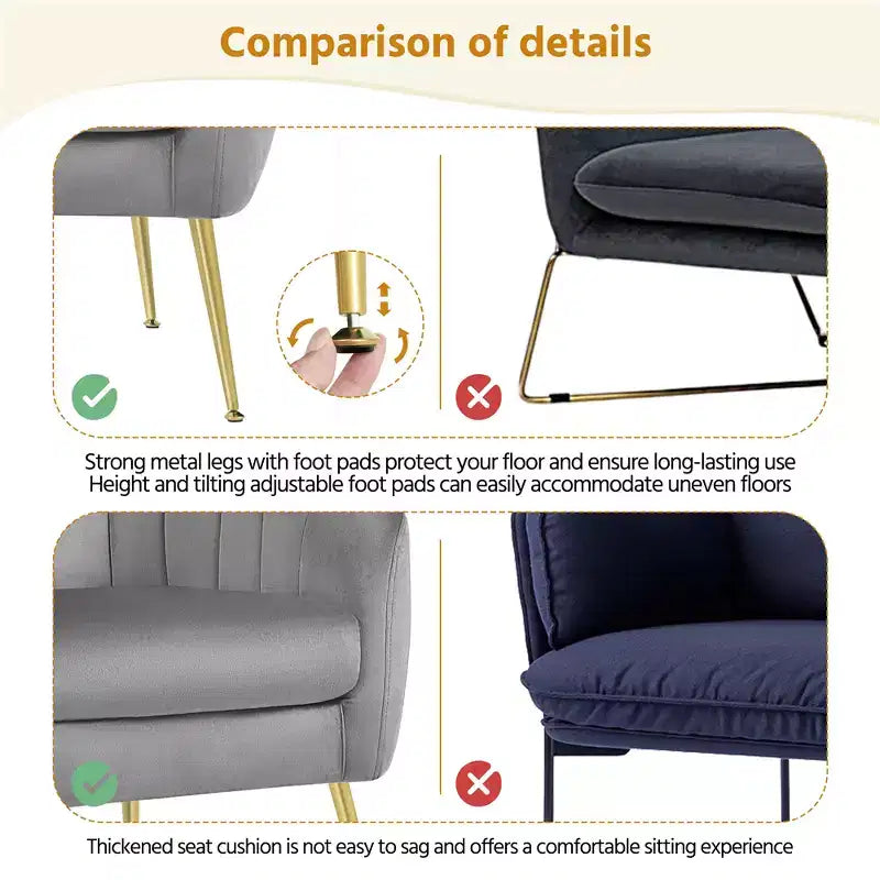 Yaheetech Set of 2 Channel Tufted Accent Armchairs with Gold Metal Legs for Living Room