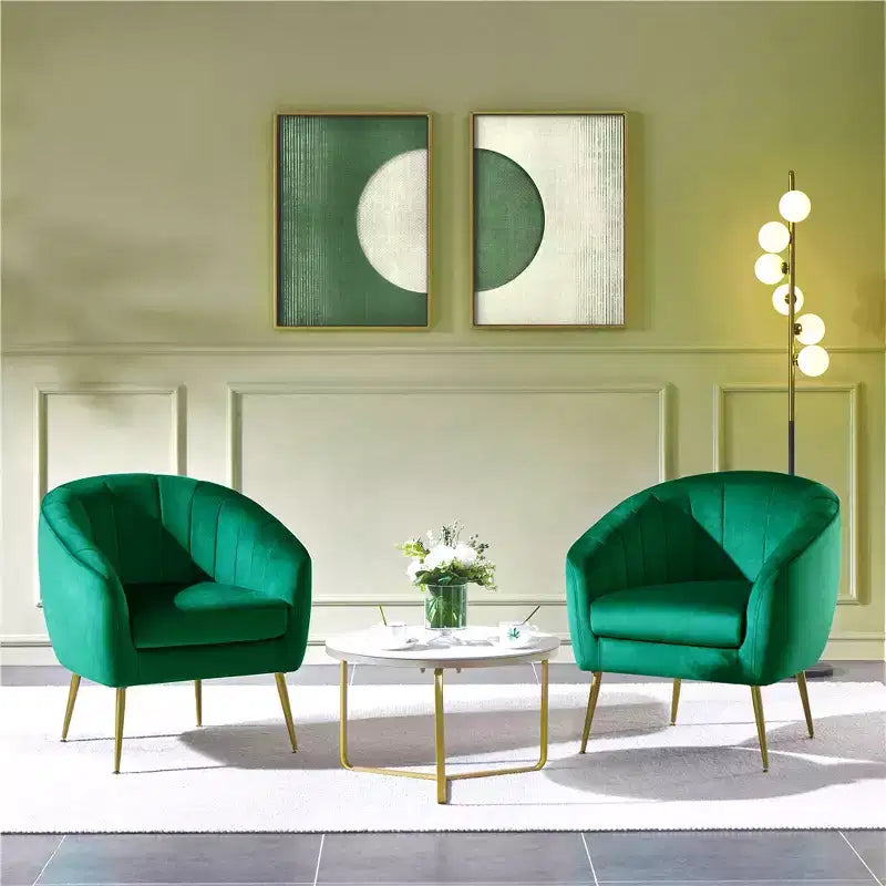 Yaheetech Set of 2 Channel Tufted Accent Armchairs with Gold Metal Legs for Living Room